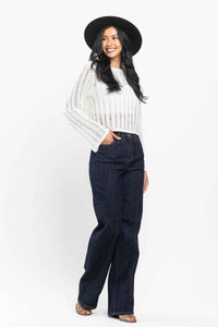 Judy Blue Darkwash High Waist Front Seam Dart Detail Wide Leg Denim- SIZE: 0 left.