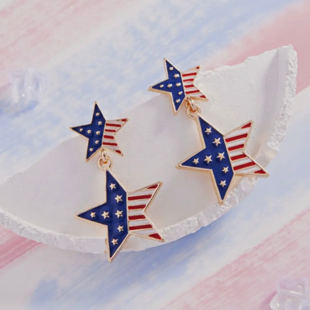 American Flag Star Enamel Earrings