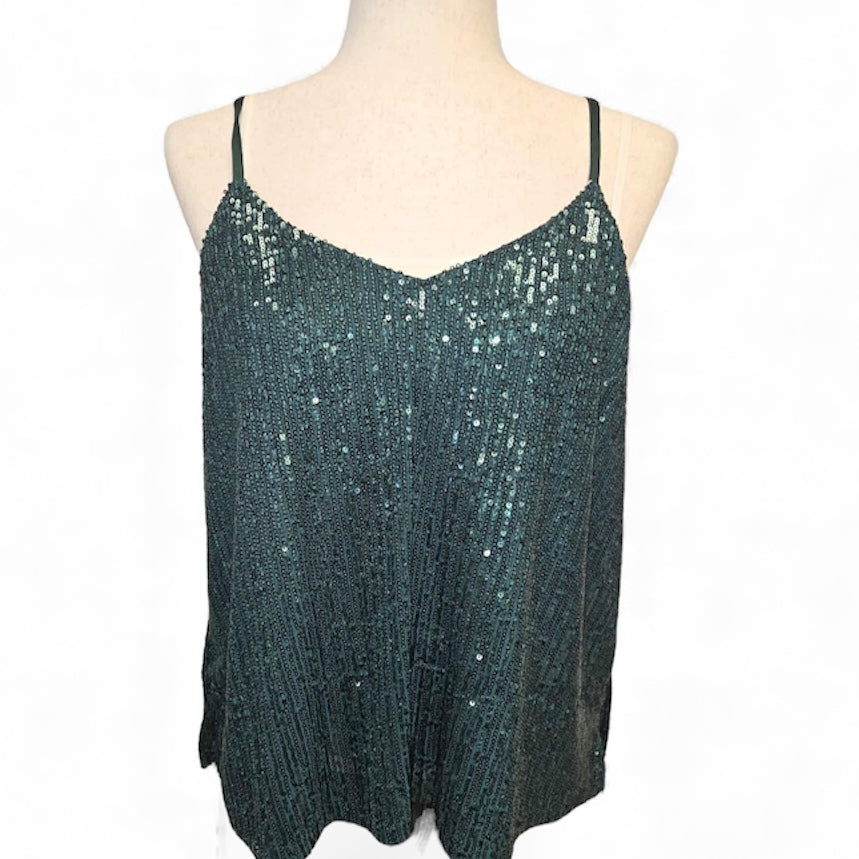 EMERALD GREEN SEQUINS HOLIDAY TANK TOP BLOUSE