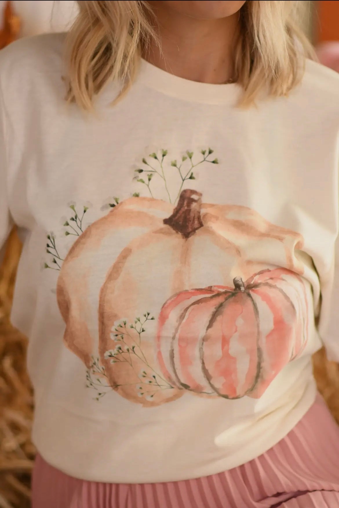 Cream Watercolor Pumpkin Tee