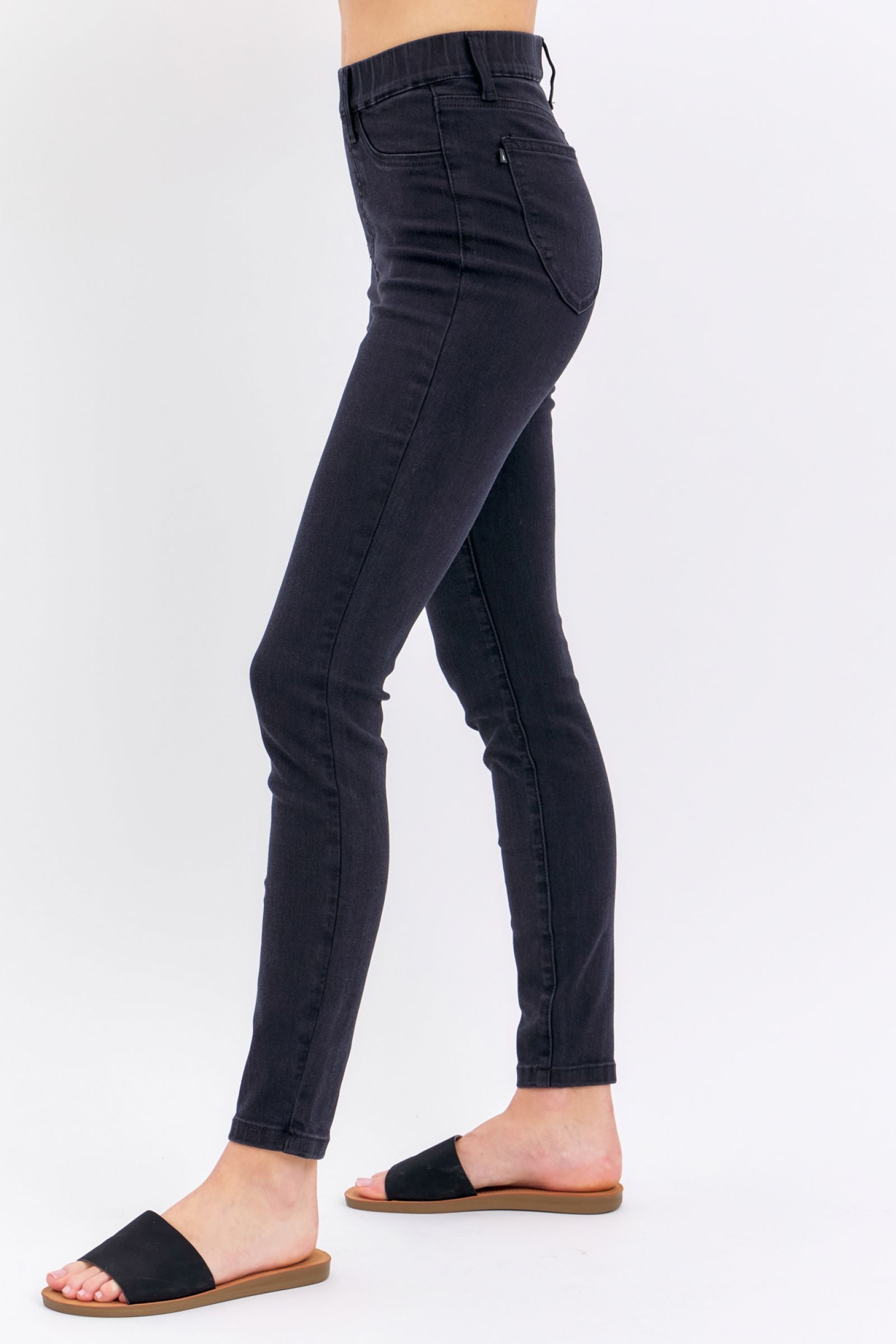 BLACK HIGH WAIST PULL ON SHIELD POCKETS SKINNY DENIM JUDY BLUE