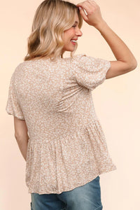 TAUPE FLORAL FRONT RIBBONS BOW TIE ANIMAL BABYDOLL KNIT TOP