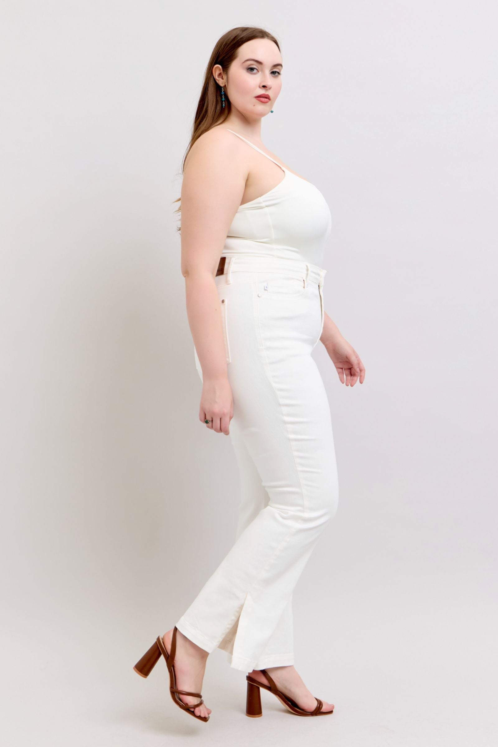WHITE HIGH WAIST SIDE SLIT SLIM BOOT CUT JUDY BLUE DENIM-PLUS