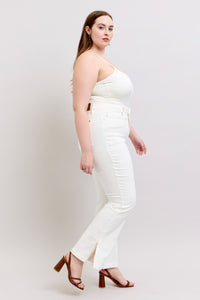 WHITE HIGH WAIST SIDE SLIT SLIM BOOT CUT JUDY BLUE DENIM-PLUS