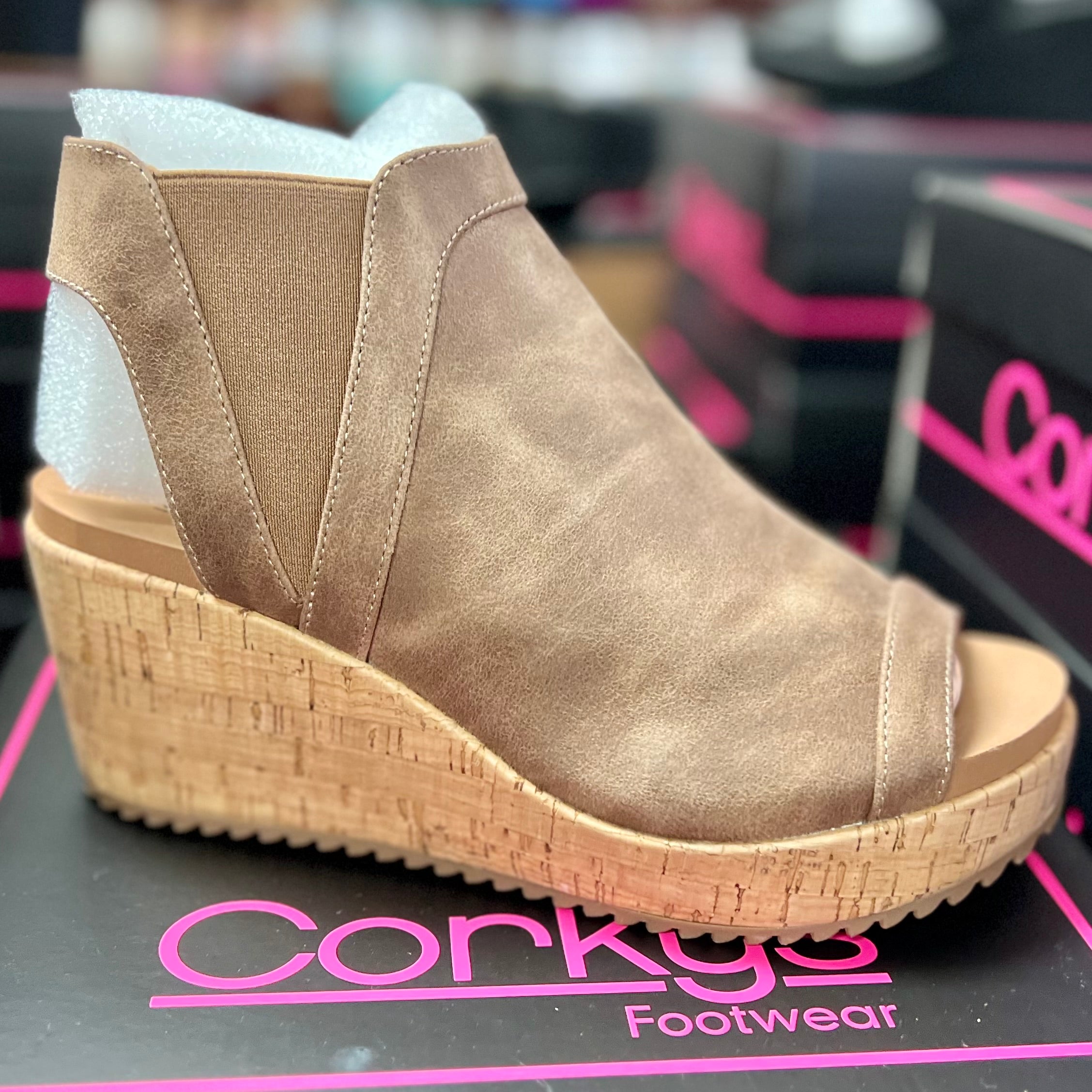 EASY NOW TAN OIL PU CORKYS SANDAL WEDGES
