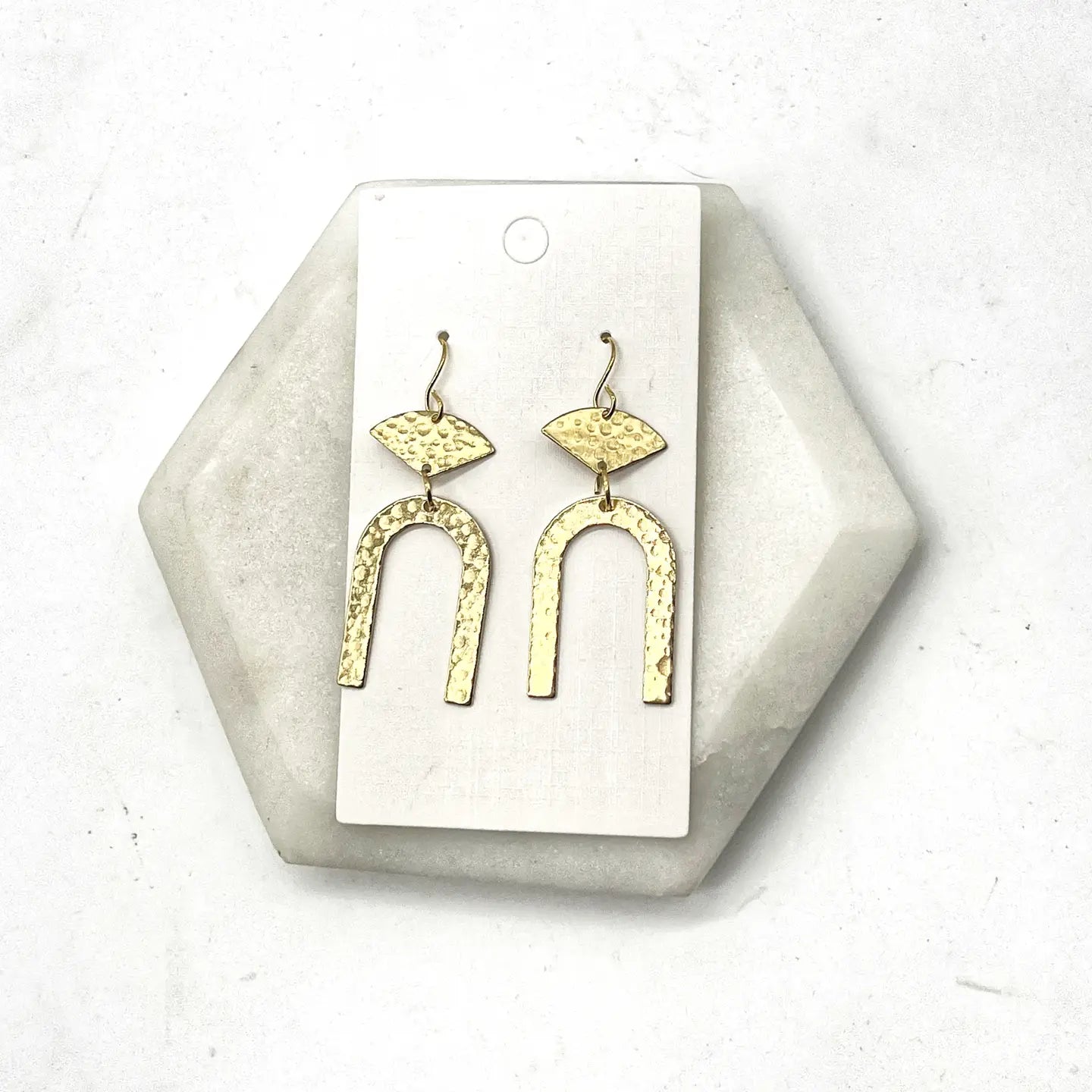 GOLD JOAN METAL BRASS UPSIDE DOWN U SHAPE MODERN STATEMENT HANDMADE BBB EARRINGS