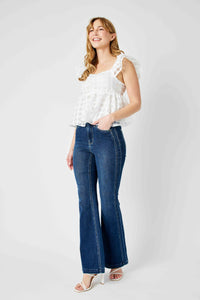 HIGH WAIST ANGLED SIDE SEAM DETAIL FLARE DENIM JUDY BLUE DARKWASH-PLUS