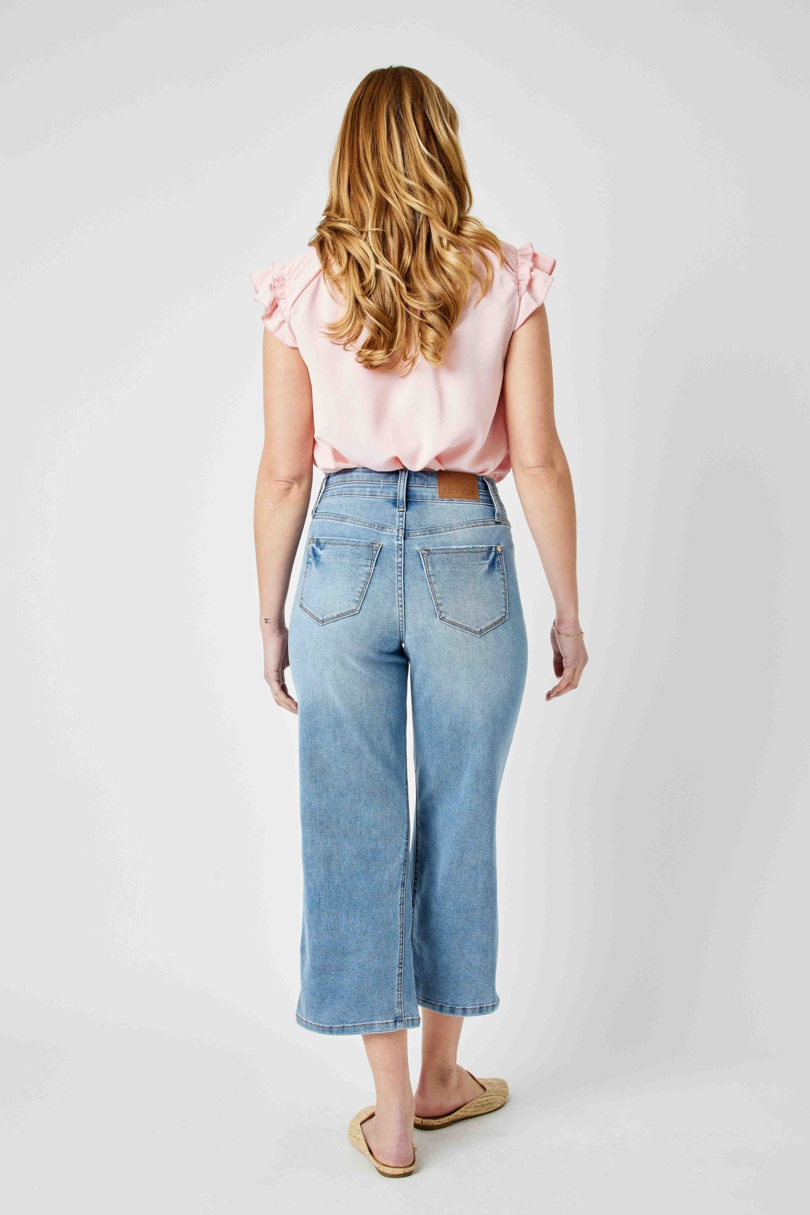 MEDIUM WASH HIGH WAIST DOUBLE WAISTBAND CROPPED WIDE LEG JUDY BLUE DENIM-PLUS