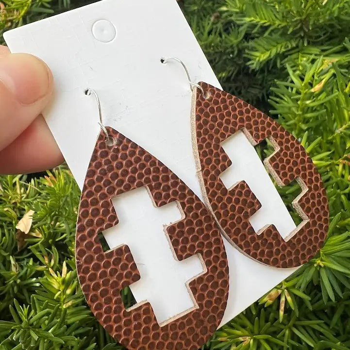FOOTBALL LEATHER CUTOUT STATEMENT HANDMADE BBB EARRINGS