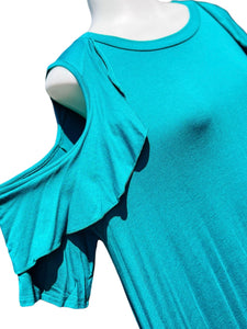 Teal Ruffle Cold Shoulder Dress-PLUS