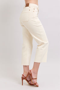 ECRU CROP WIDE LEG GARMENT DYED HIGH WAIST OFF WHITE/IVORY JUDY BLUE DENIM-PLUS