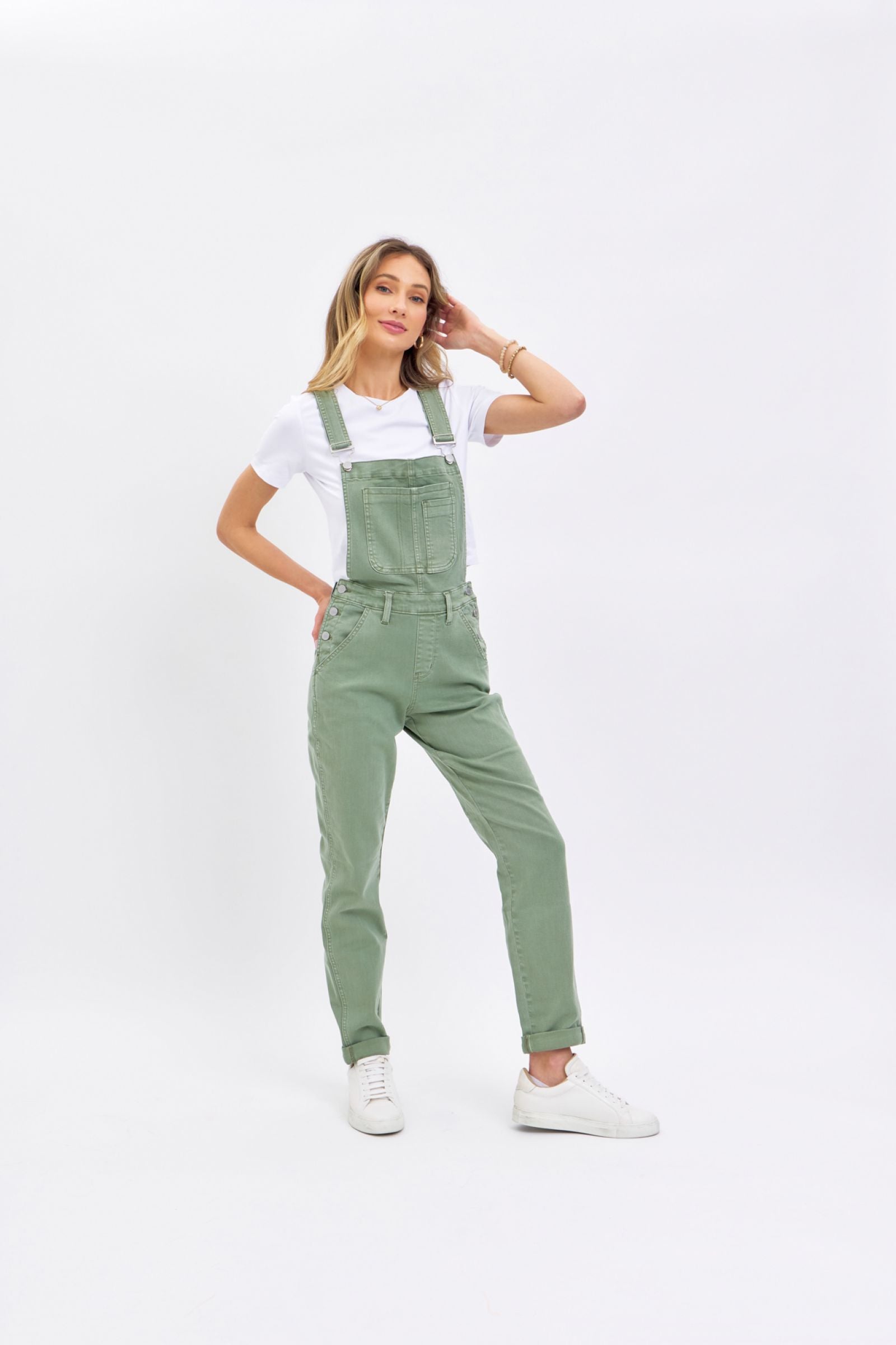 JUDY BLUE SAGE HIGH WAIST GARMENT DYED OVERALLS BOYFRIEND FIT DENIM