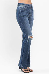 DARKWASH MID RISE HAND SAND DESTROYED BOOTCUT JUDY BLUE DENIM-PLUS