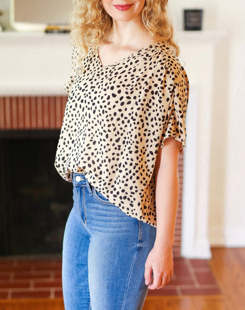 LEOPARD PRINT DOLMAN CHIFFON LOOSE BLOUSE