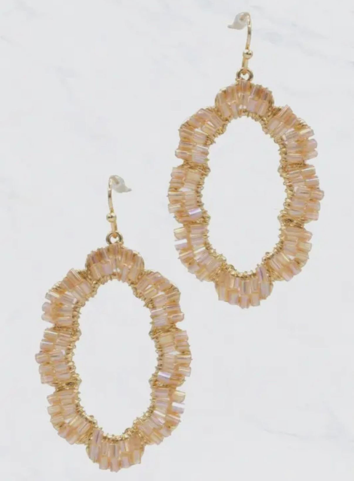 BEADED GEOMETRIC SHAPE-OVAL SPARKLE EARRINGS