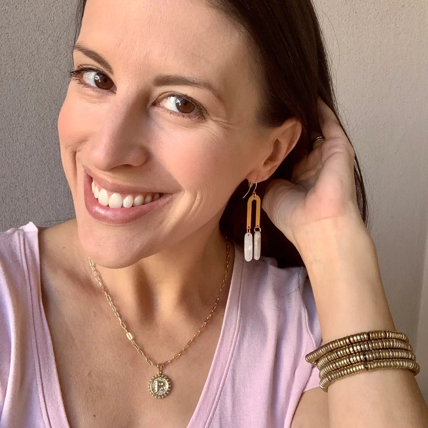 IVORY GOLD ARCH DANGLY HANDMADE BBB EARRINGS