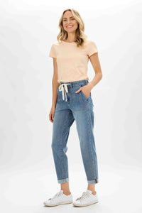 MEDIUM WASH HIGH WAIST PULL ON JOGGER JUDY BLUE DENIM-PLUS