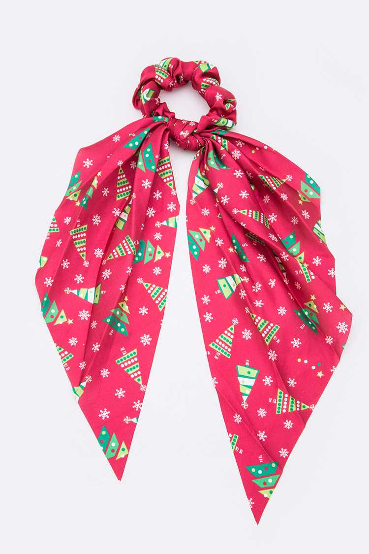 SATIN HAIR SCRUNCHIE SCARF RIBBON WITH CHRISTMAS PRINTS