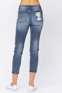 DARKWASH HIGH RISE RAW HEM RELAXED FIT JUDY BLUE DENIM-PLUS