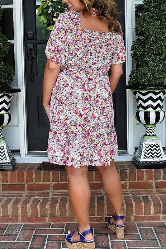 IVORY PINK FLORAL SMOCKED DRESS