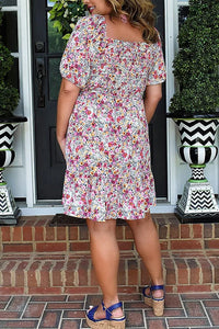 IVORY PINK FLORAL SMOCKED DRESS