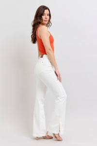WHITE HIGH WAIST SIDE SLIT SLIM BOOT CUT JUDY BLUE DENIM-PLUS