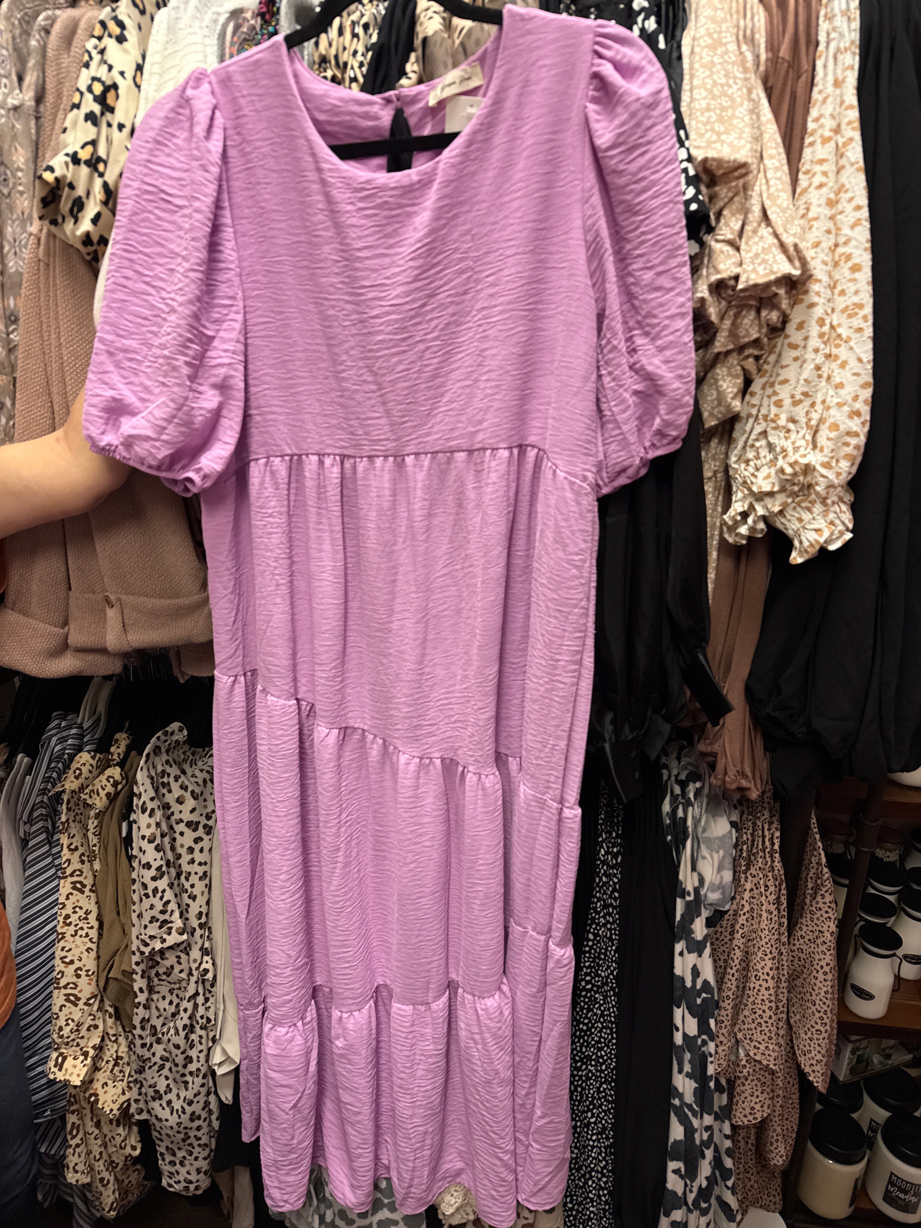 LILAC SOLID BACK BUTTON TIERED MAXI DRESS- SALE