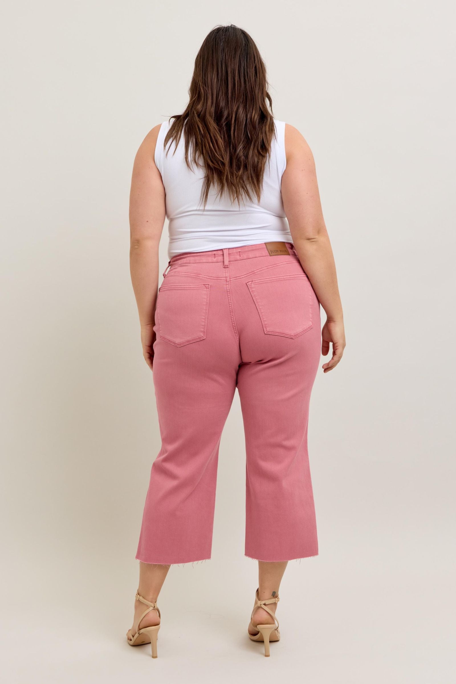 ROSE HIGH WAIST GARMENT DYED RAW HEM CROP WIDE LEG JUDY BLUE DENIM