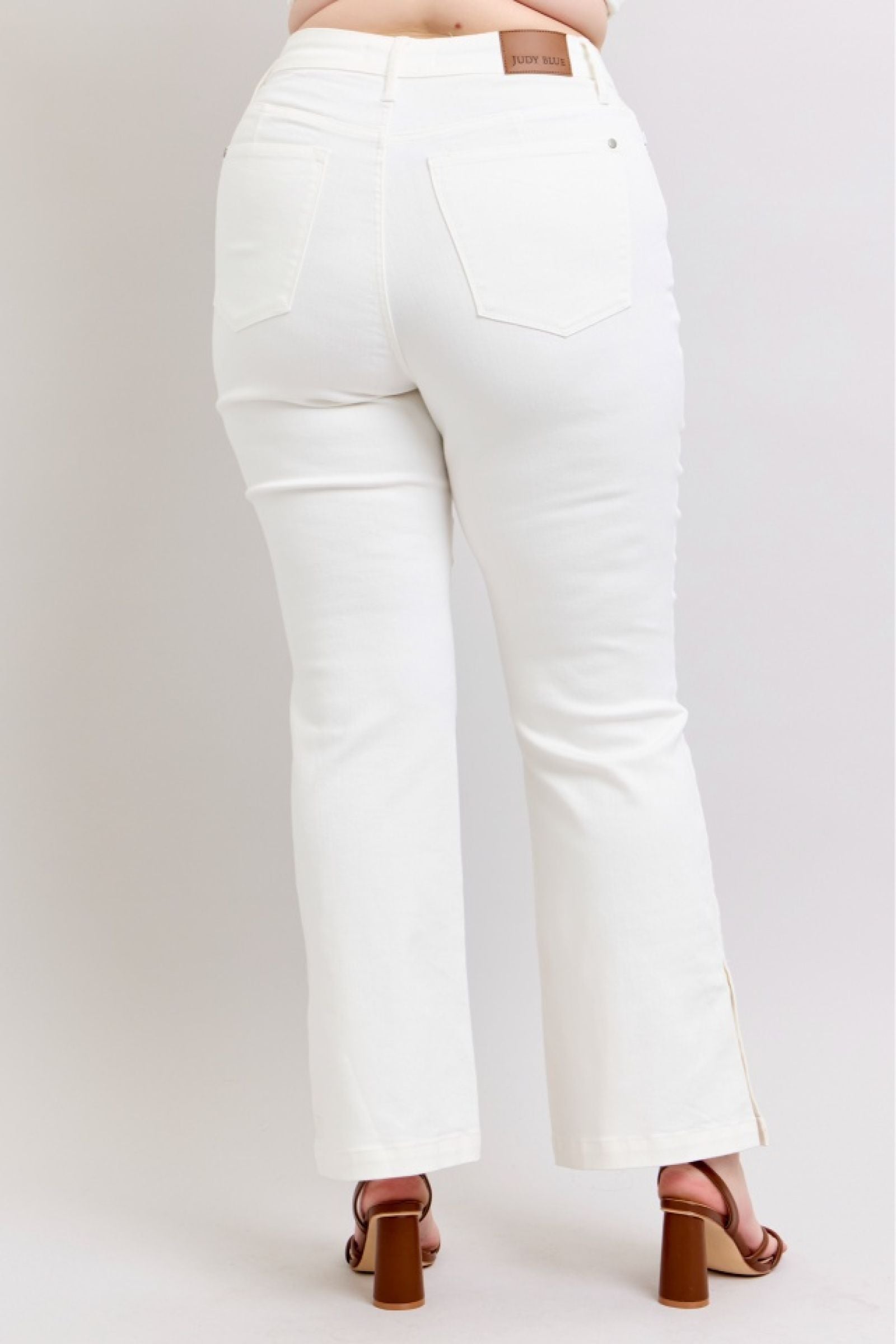 WHITE HIGH WAIST SIDE SLIT SLIM BOOT CUT JUDY BLUE DENIM-PLUS