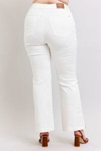 WHITE HIGH WAIST SIDE SLIT SLIM BOOT CUT JUDY BLUE DENIM-PLUS