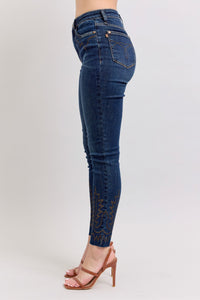 DARKWASH WESTERN EMBROIDERY DETAIL HIGH WAIST SKINNY JUDY BLUE DENIM