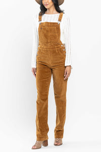 High Waist Camel Over Dyed Corduroy Overalls Straight Fit Judy Blue