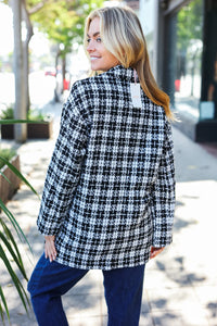 BLACK WHITE HOUNDSTOOTH DESIGN BLAZER PEACOAT