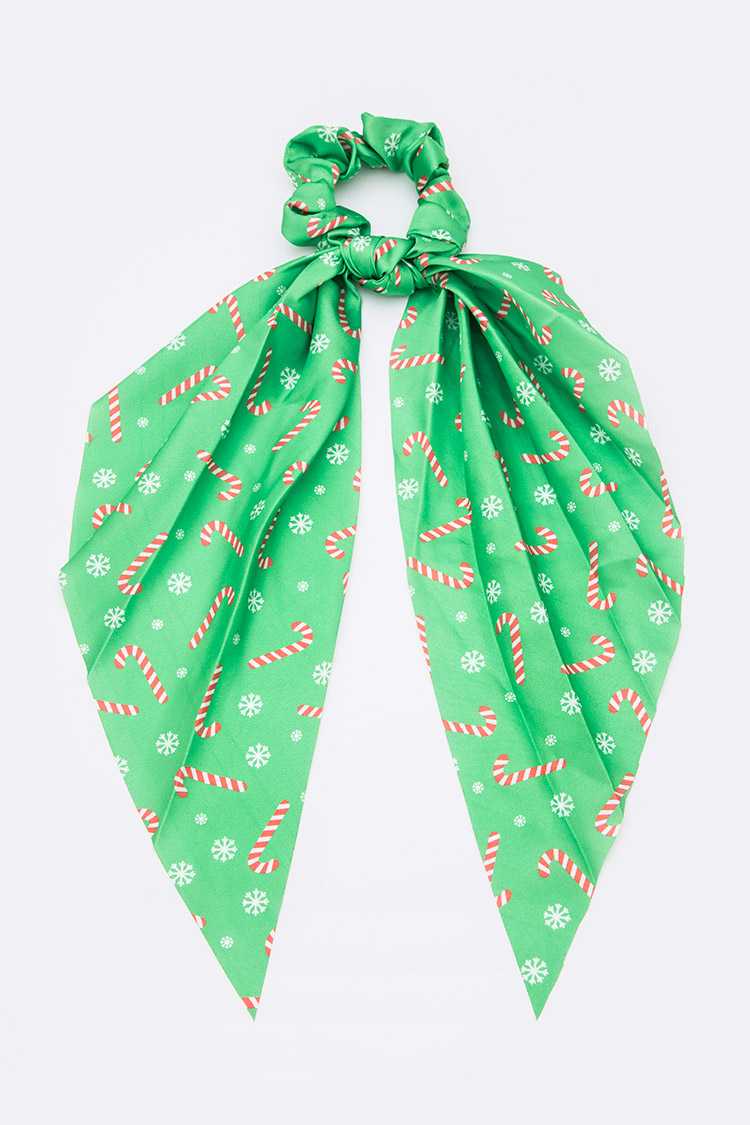 SATIN HAIR SCRUNCHIE SCARF RIBBON WITH CHRISTMAS PRINTS