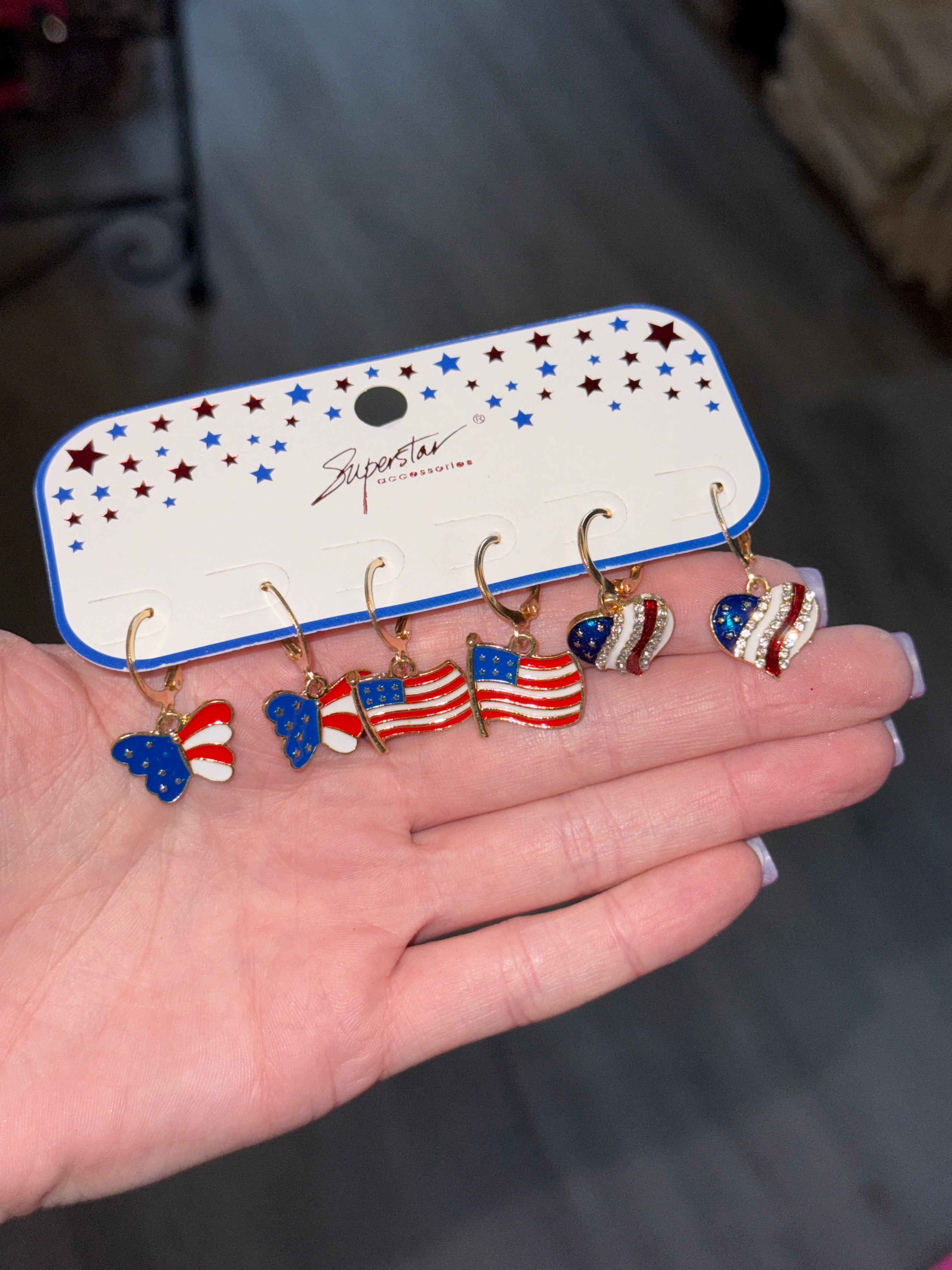 FOURTH OF JULY RWB HUGGIE HOOPS SET OF 3 EARRINGS- SALE