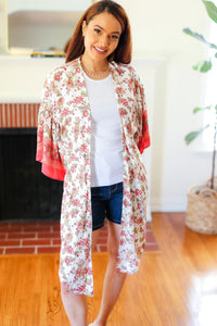 IVORY CORAL BOHO FLORAL KIMONO