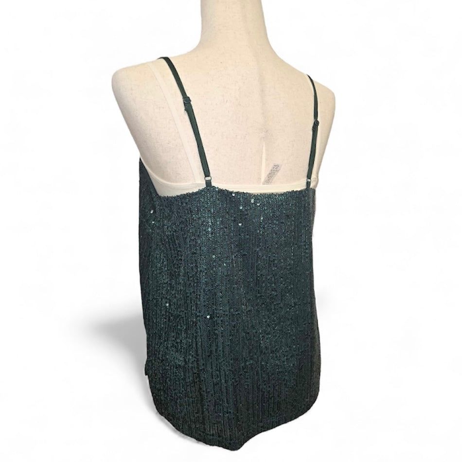 EMERALD GREEN SEQUINS HOLIDAY TANK TOP BLOUSE