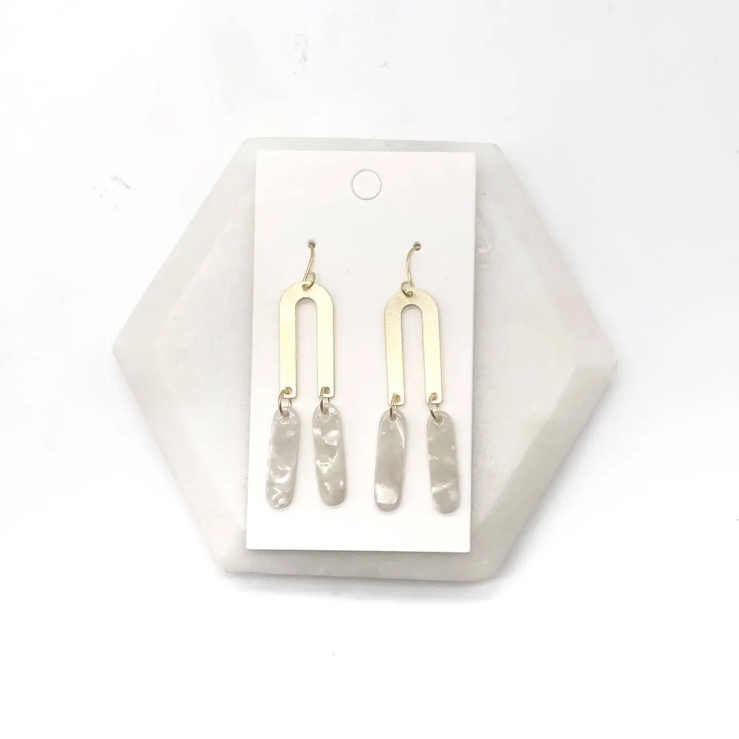 IVORY GOLD ARCH DANGLY HANDMADE BBB EARRINGS