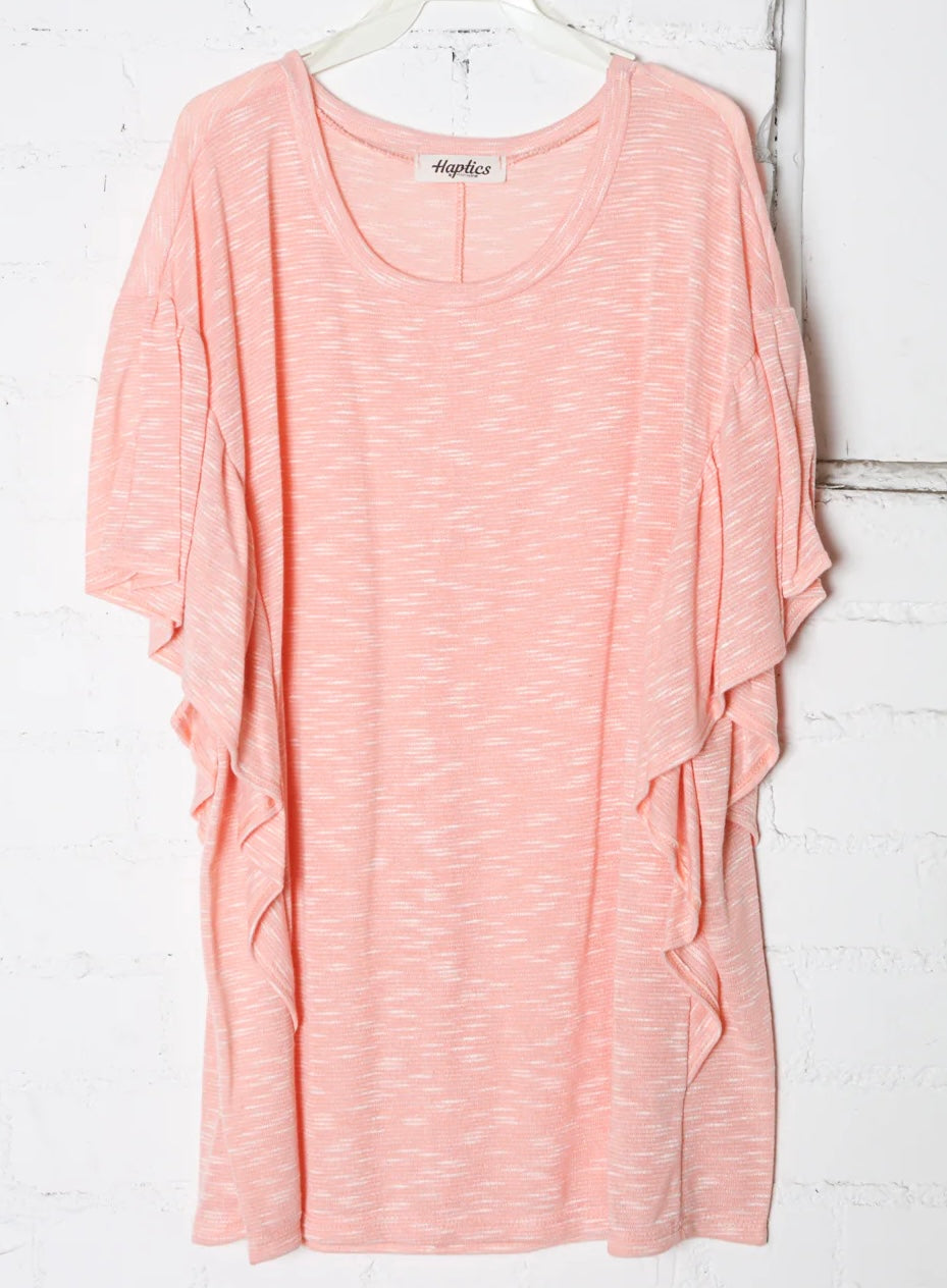 BLUSH TEXTURED RUFFLE BELL SLEEVE TOP-PLUS