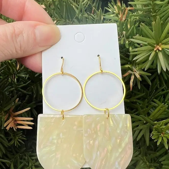 ADELE IRIDESCENT CREAM STATEMENT ACRYLIC HOOP HANDMADE BBB EARRINGS
