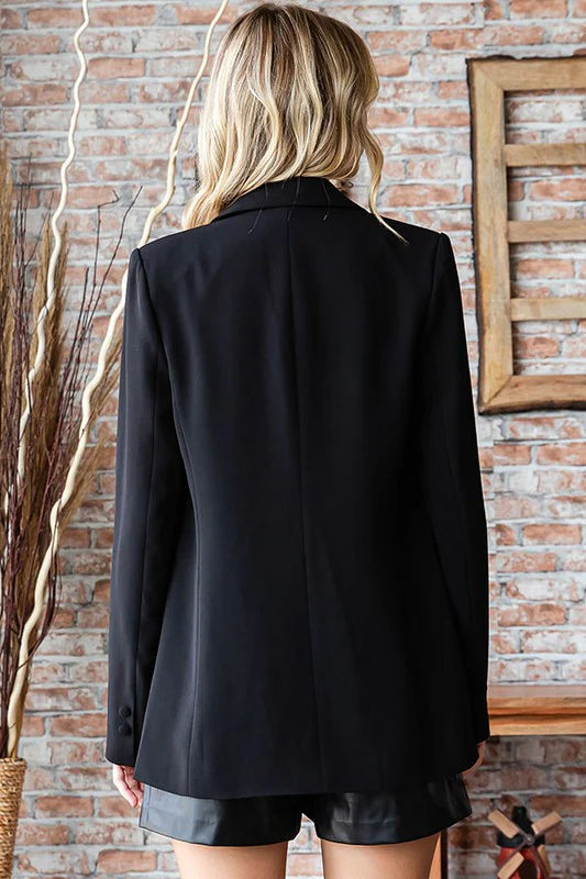 BLACK STUDDED LINED BUTTON HOLIDAY BEDAZZLED BLAZER