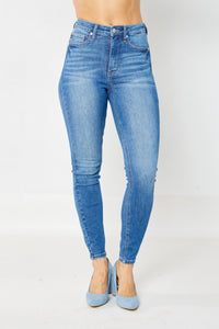 MEDIUM WASH HIGH WAIST TUMMY CONTROL CLASSIC SKINNY JUDY BLUE DENIM