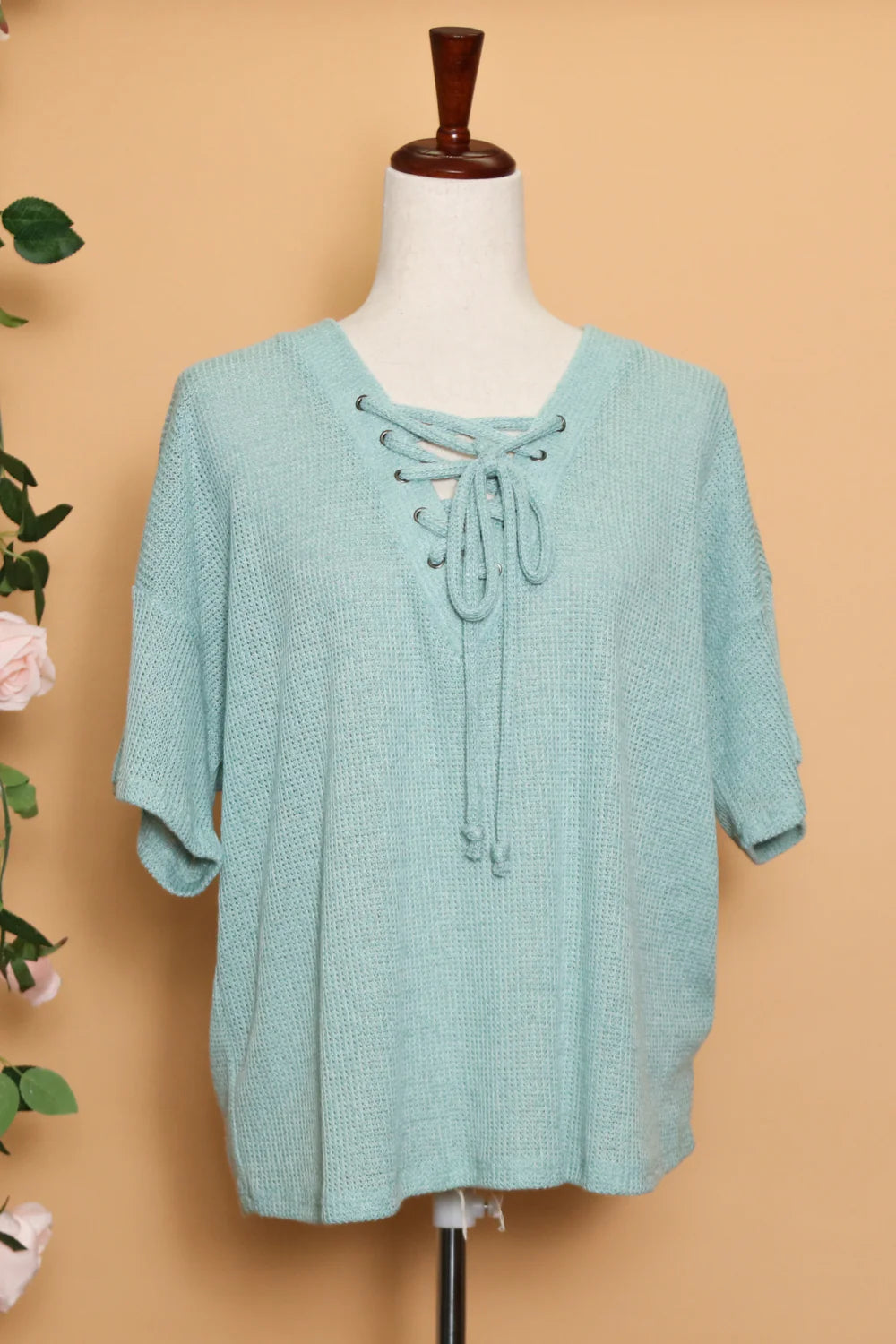 SAGE LACE UP FRONT TEE BLOUSE