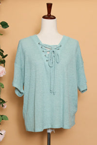 SAGE LACE UP FRONT TEE BLOUSE