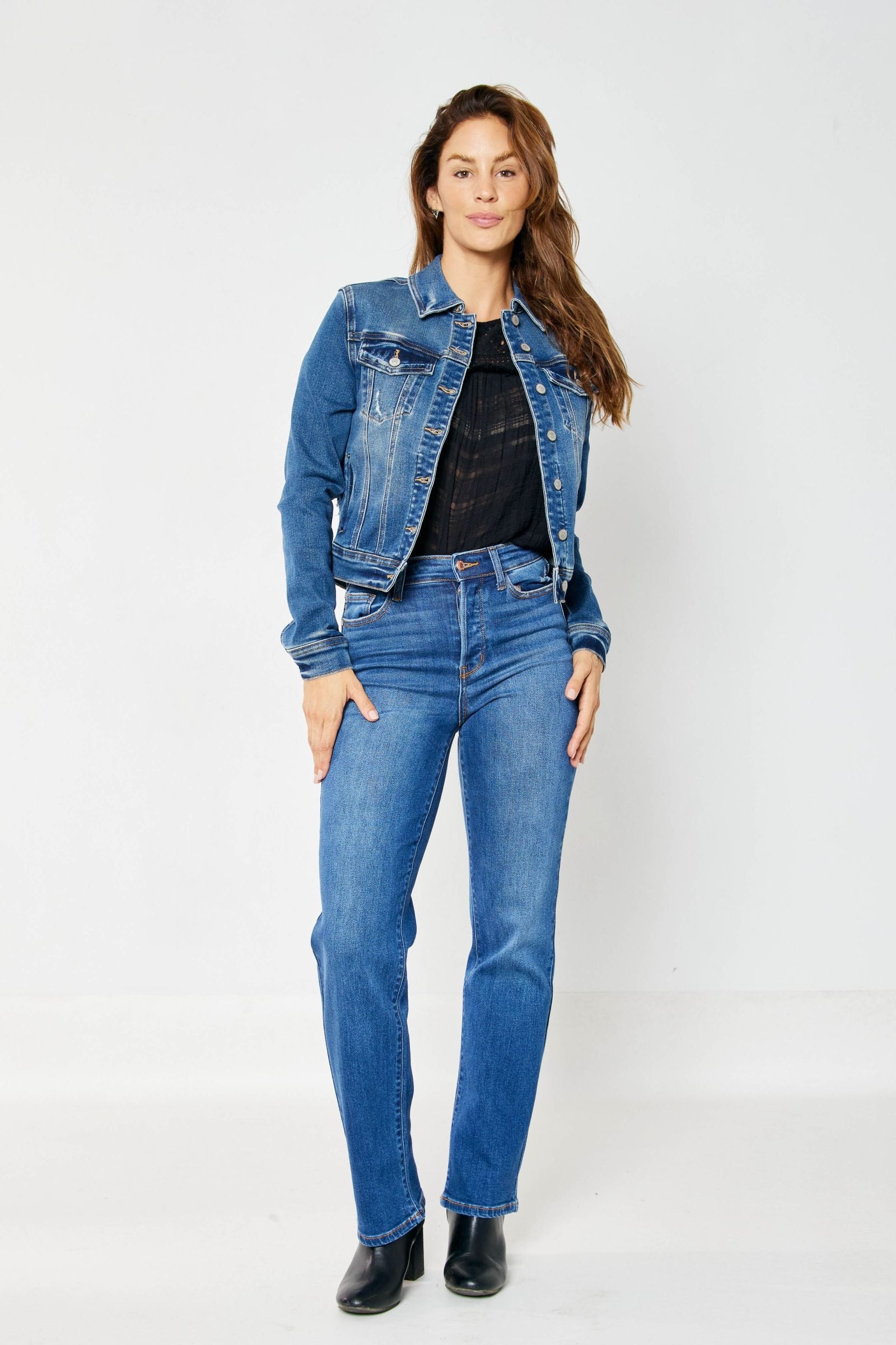 High Waist Medium Wash Hidden Button Fly Dad Jeans Judy Blue Denim-PLUS SIZES 16W & 20W left.