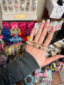 Cream MAMA Square Beaded Bracelets Set of 2