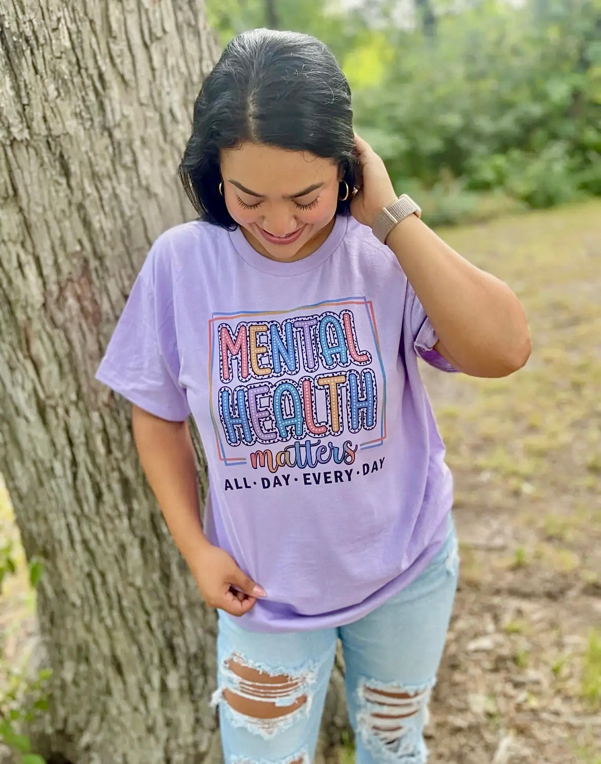 MENTAL HEALTH MATTERS COLORFUL LETTERS LILAC TEE