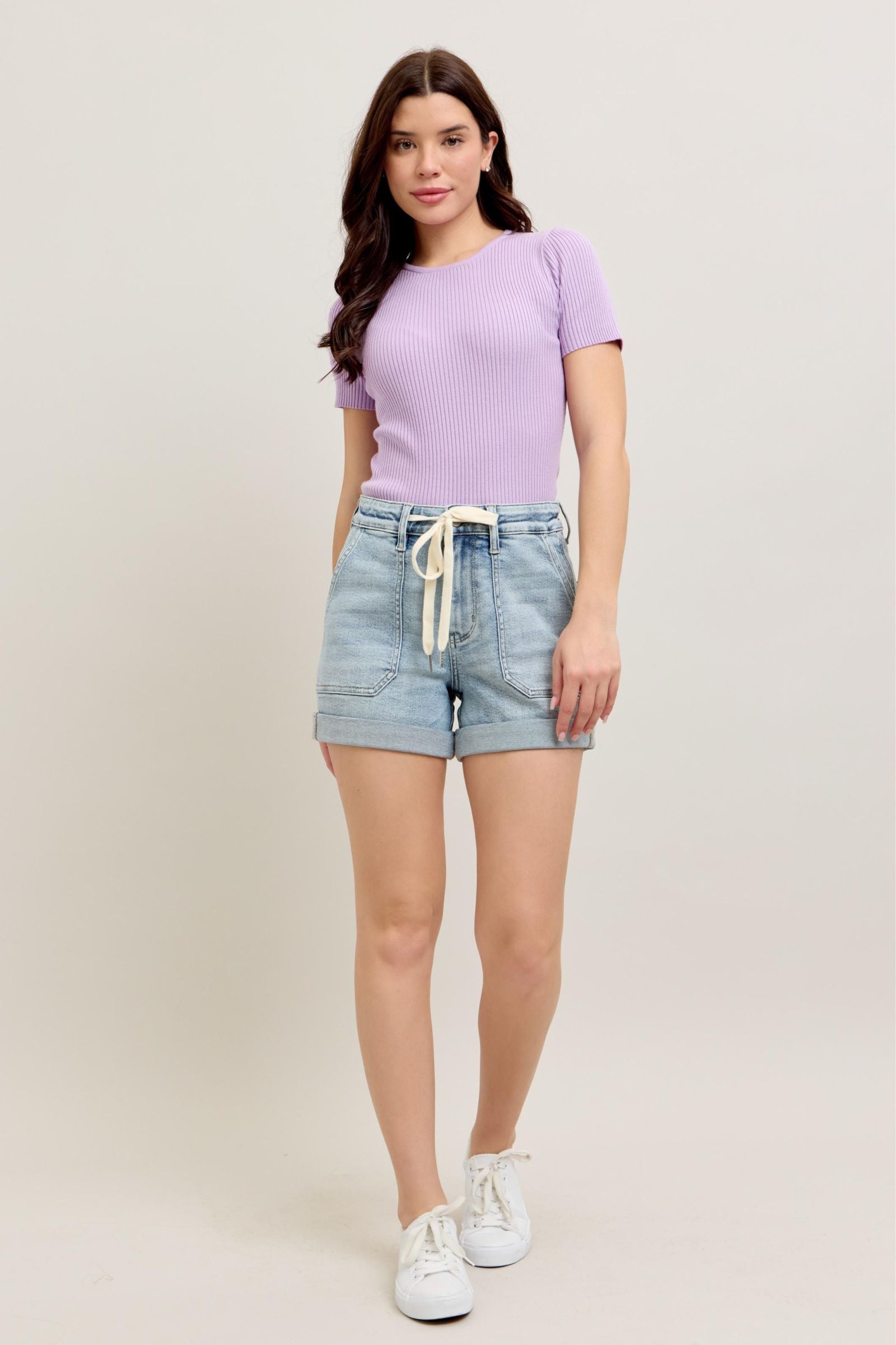 LIGHT WASH JOGGERS HIGH WAIST CUFFED DENIM SHORTS BY JUDY BLUE