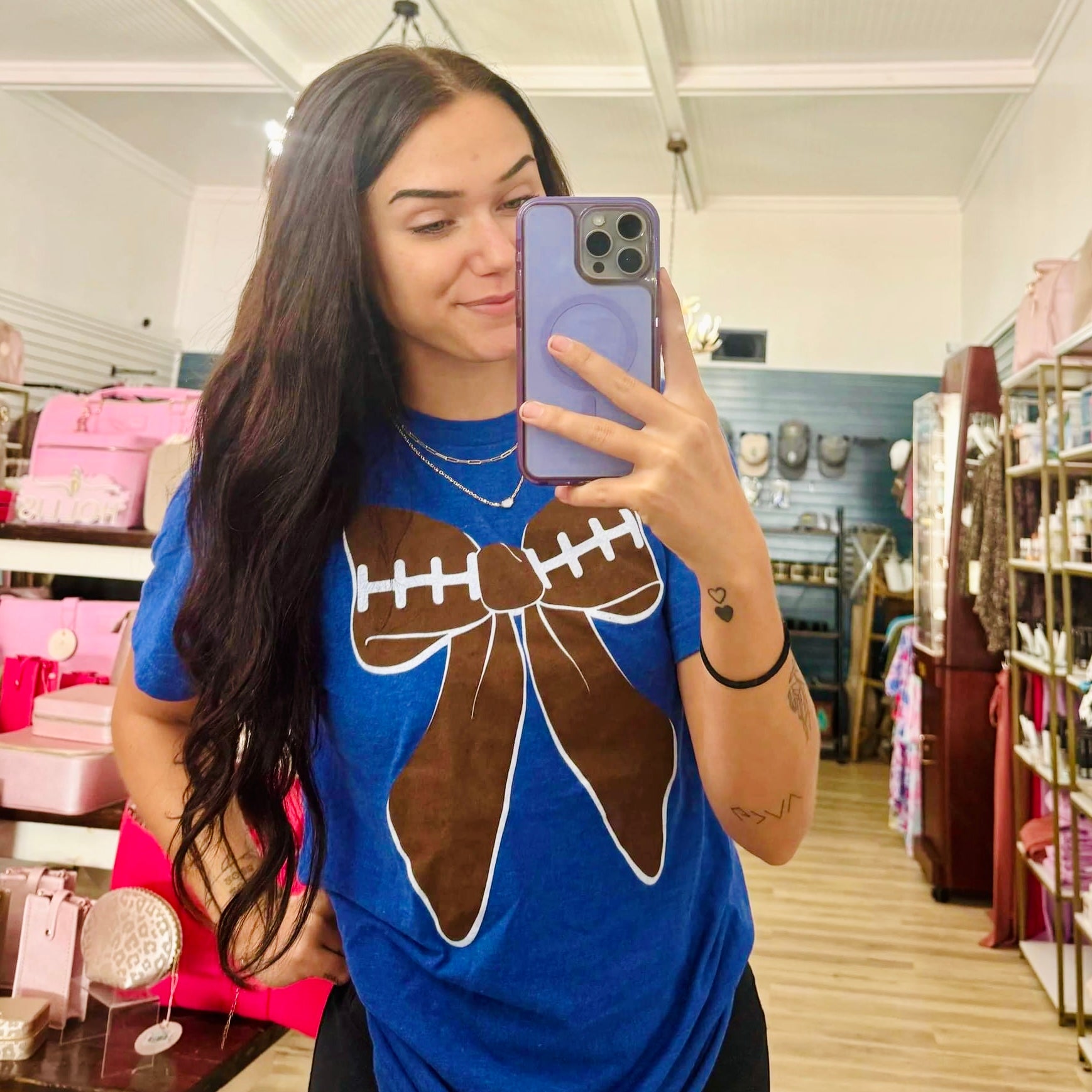 ROYAL BLUE FOOTBALL BOW TSHIRT