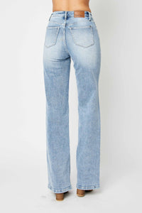 JUDY BLUE HIGH WAIST FRONT YOKE RETRO WIDE MEDIUM WASH DENIM